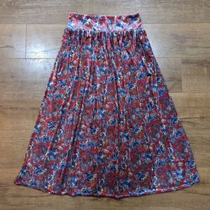 Natural Life Women's Lisa Red Velvet Floral Maxi Skirt XL Cottage Comfy Hippie